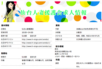 仙台のデリヘル仙台人妻援護会のホームページ画像